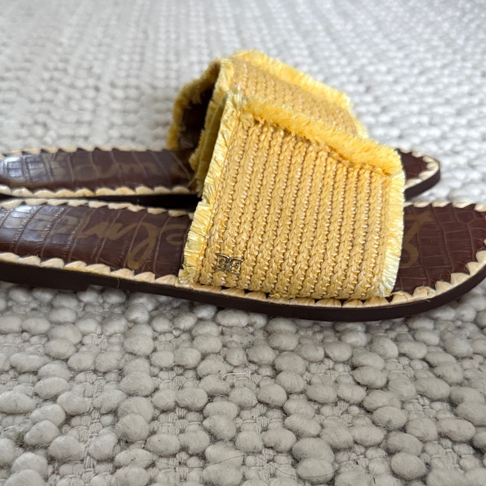 Sam Edelman Mustard Woven Slide Sandals - Picture 3 of 4